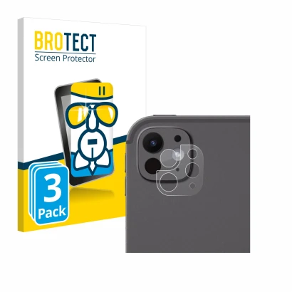 Face avant d’un emballage produit avec le logo de la marque BROTECT. À côté, l’appareil Apple iPad Pro 11" 2024 (Caméra UNIQUE