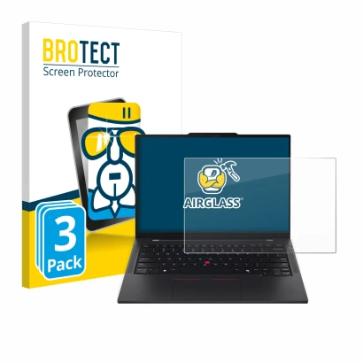 Face avant d’un emballage produit avec le logo de la marque BROTECT. À côté, l’appareil Lenovo ThinkPad T14s Gen 6 est représe