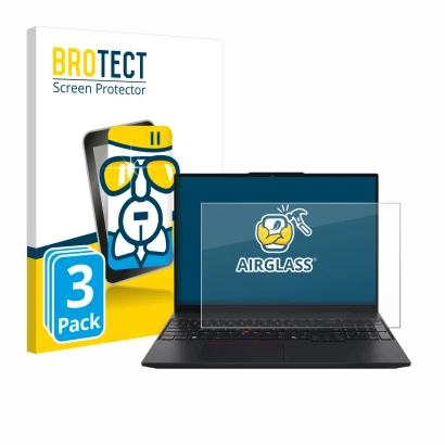 Face avant d’un emballage produit avec le logo de la marque BROTECT. À côté, l’appareil Lenovo ThinkPad L16 Gen 1 est représen