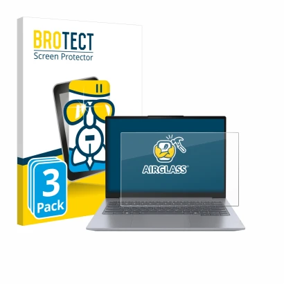 Face avant d’un emballage produit avec le logo de la marque BROTECT. À côté, l’appareil Lenovo ThinkBook 14 Gen 7 est représen