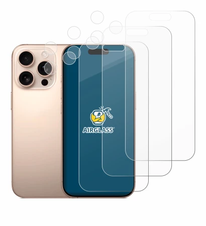 Image de l'appareil Apple iPhone 16 Pro (Avant+Caméra) avec une grande variété de protections d'écran.