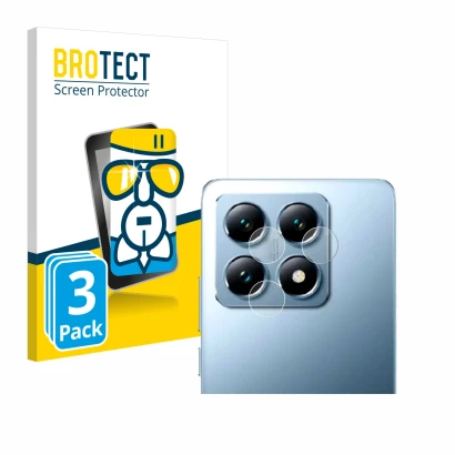 Face avant d’un emballage produit avec le logo de la marque BROTECT. À côté, l’appareil Xiaomi 14T Pro (Caméra UNIQUEMENT) est