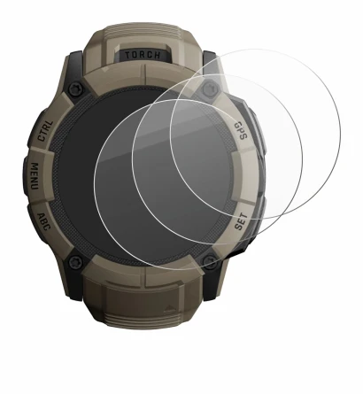 Image de l'appareil Garmin Instinct 2X Solar Tactical Edition avec une grande variété de protections d'écran.