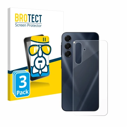Face avant d’un emballage produit avec le logo de la marque BROTECT. À côté, l’appareil Samsung Galaxy A16 5G (Arrière) est re