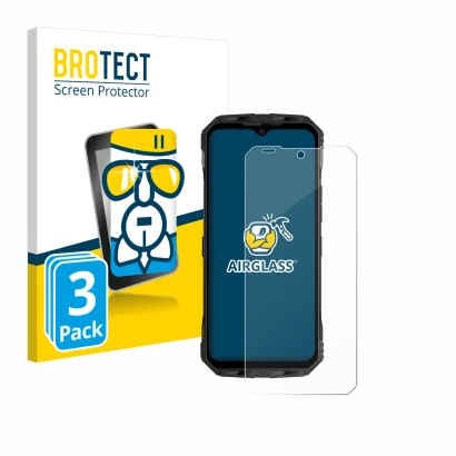 Face avant d’un emballage produit avec le logo de la marque BROTECT. À côté, l’appareil Doogee V Max Plus est représenté avec