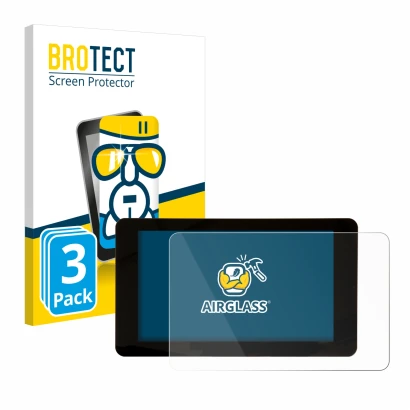 Face avant d’un emballage produit avec le logo de la marque BROTECT. À côté, l’appareil Raspberry Pi Touchscreen 2 (7") est re