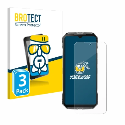 Face avant d’un emballage produit avec le logo de la marque BROTECT. À côté, l’appareil Doogee S Cyber Pro est représenté avec