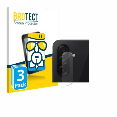 Face avant d’un emballage produit avec le logo de la marque BROTECT. À côté, l’appareil Samsung Galaxy A26 5G (Caméra UNIQUEME