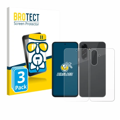 Face avant d’un emballage produit avec le logo de la marque BROTECT. À côté, l’appareil Samsung Galaxy A36 5G (Avant+Arrière) 