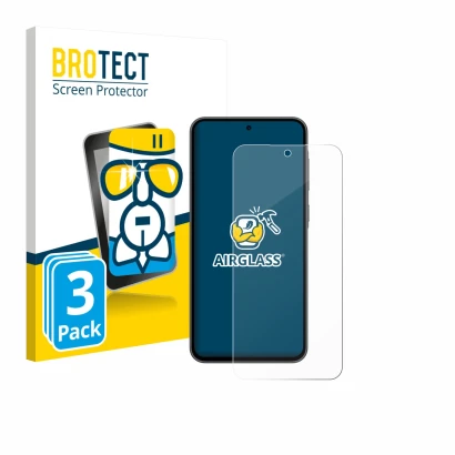 Face avant d’un emballage produit avec le logo de la marque BROTECT. À côté, l’appareil Samsung Galaxy A36 5G Enterprise Editi