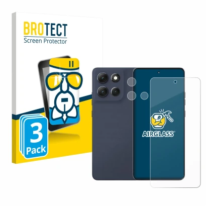 Face avant d’un emballage produit avec le logo de la marque BROTECT. À côté, l’appareil Motorola Moto G86 Power (Avant+Caméra)