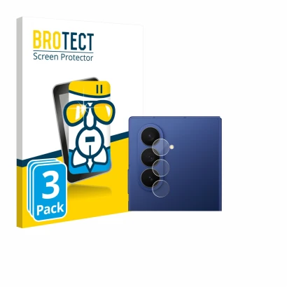 Face avant d’un emballage produit avec le logo de la marque BROTECT. À côté, l’appareil Samsung Galaxy Z Fold 7 (Caméra UNIQUE