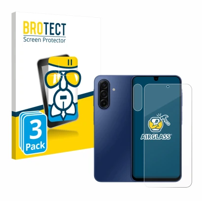 Face avant d’un emballage produit avec le logo de la marque BROTECT. À côté, l’appareil Samsung Galaxy A17 5G (Avant+Caméra) e