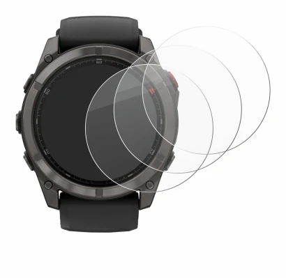 Image de l'appareil Garmin Fenix 8 Pro AMOLED (51 mm) avec une grande variété de protections d'écran.