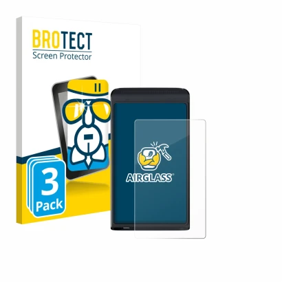 Face avant d’un emballage produit avec le logo de la marque BROTECT. À côté, l’appareil Vasco Translator Q1 est représenté ave