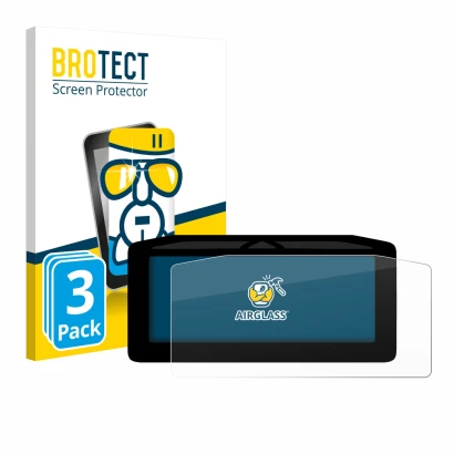 Face avant d’un emballage produit avec le logo de la marque BROTECT. À côté, l’appareil Ducati XDiavel V4 2025 Affichage de la