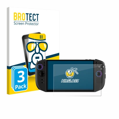 Face avant d’un emballage produit avec le logo de la marque BROTECT. À côté, l’appareil Lenovo Legion Go Gen 2 est représenté