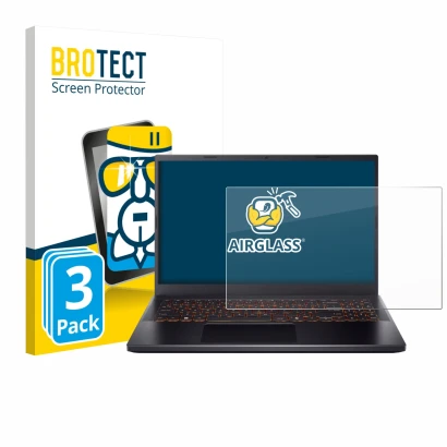 Face avant d’un emballage produit avec le logo de la marque BROTECT. À côté, l’appareil Acer Nitro V 15 est représenté avec la