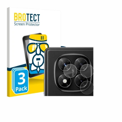 Face avant d’un emballage produit avec le logo de la marque BROTECT. À côté, l’appareil Xiaomi Redmi Note 14 Pro 4G (Caméra UN