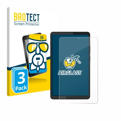 Face avant d’un emballage produit avec le logo de la marque BROTECT. À côté, l’appareil Lenovo Tab K9 est représenté avec la p