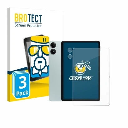 Face avant d’un emballage produit avec le logo de la marque BROTECT. À côté, l’appareil Xiaomi Redmi Pad Pro (Avant+Caméra) es