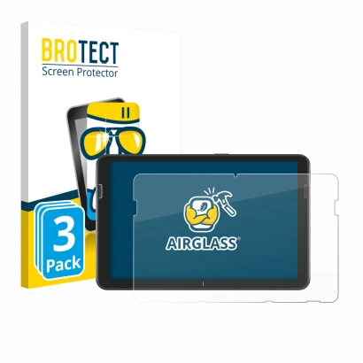 Face avant d’un emballage produit avec le logo de la marque BROTECT. À côté, l’appareil Zebra ET401 10.1" est représenté avec