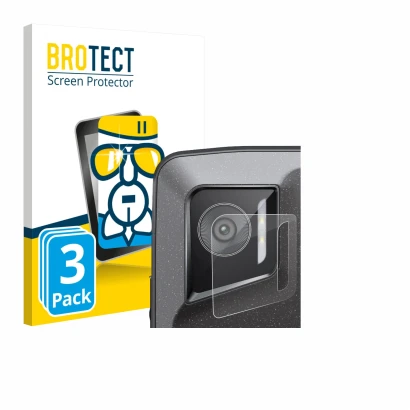 Face avant d’un emballage produit avec le logo de la marque BROTECT. À côté, l’appareil Crosscall Stellar M6E (Caméra UNIQUEME