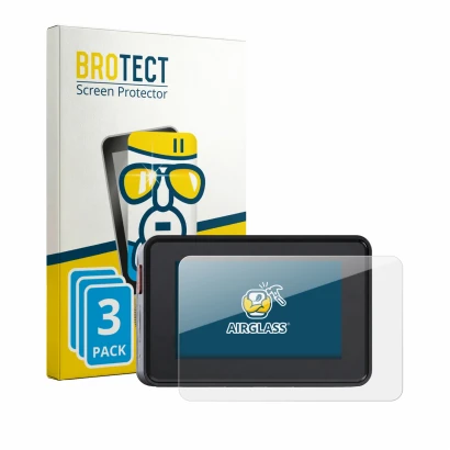 Face avant d’un emballage produit avec le logo de la marque BROTECT. À côté, l’appareil Vantrue Element 2 est représenté avec