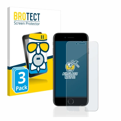 Face avant d’un emballage produit avec le logo de la marque BROTECT. À côté, l’appareil Apple iPhone 7 est représenté avec la 