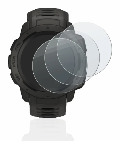 Image de l'appareil Garmin Instinct avec une grande variété de protections d'écran.