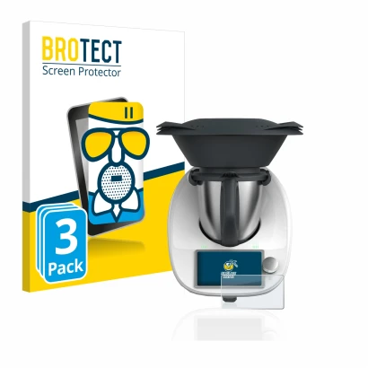 Face avant d’un emballage produit avec le logo de la marque BROTECT. À côté, l’appareil Vorwerk Thermomix TM6 est représenté a