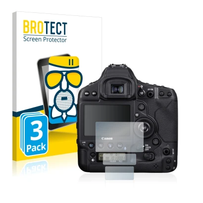 Face avant d’un emballage produit avec le logo de la marque BROTECT. À côté, l’appareil Canon EOS 1D X Mark III est représenté