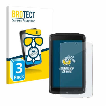 Face avant d’un emballage produit avec le logo de la marque BROTECT. À côté, l’appareil Crosscall Core T4 est représenté avec 