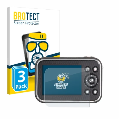 Face avant d’un emballage produit avec le logo de la marque BROTECT. À côté, l’appareil Vtech Kidizoom Video Studio HD est rep