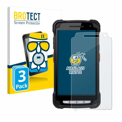 Face avant d’un emballage produit avec le logo de la marque BROTECT. À côté, l’appareil Point Mobile PM90 est représenté avec 