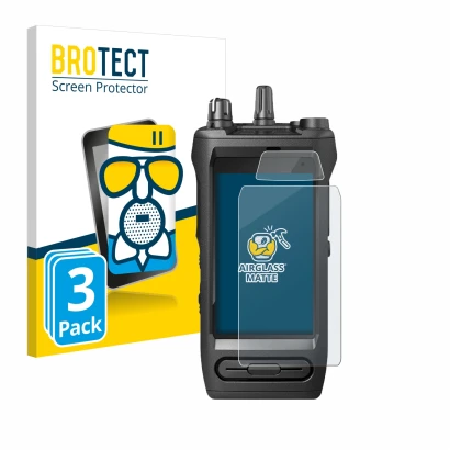 Face avant d’un emballage produit avec le logo de la marque BROTECT. À côté, l’appareil Motorola Mototrbo Ion est représenté a