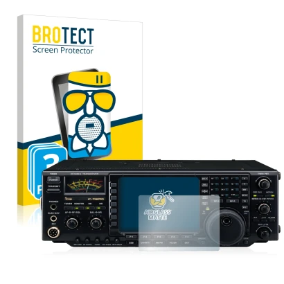 Face avant d’un emballage produit avec le logo de la marque BROTECT. À côté, l’appareil Icom IC-756 Pro III est représenté ave