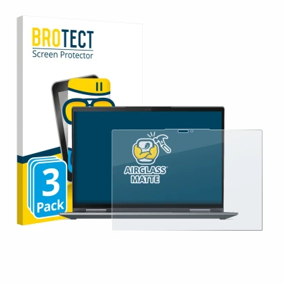 Face avant d’un emballage produit avec le logo de la marque BROTECT. À côté, l’appareil Lenovo ThinkPad X1 Yoga Gen 7 est repr