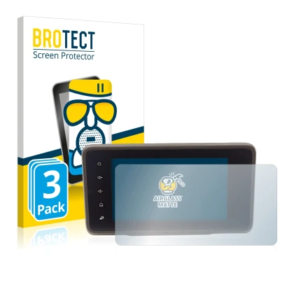 Face avant d’un emballage produit avec le logo de la marque BROTECT. À côté, l’appareil Dacia Duster 2 MediaDisplay est représ