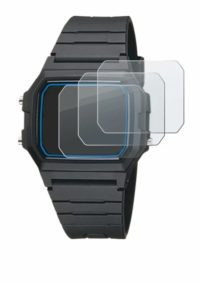 Image de l'appareil Casio F-105W-1AWYEF avec une grande variété de protections d'écran.