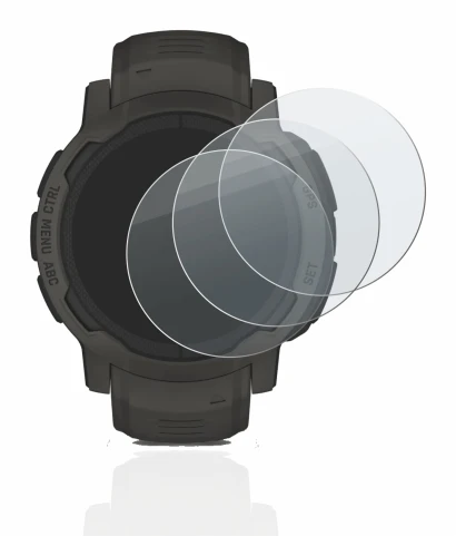 Image de l'appareil Garmin Instinct 2 Solar avec une grande variété de protections d'écran.