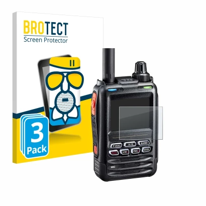Face avant d’un emballage produit avec le logo de la marque BROTECT. À côté, l’appareil Yaesu FT-5DE/DR est représenté avec la