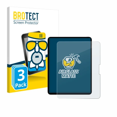 Face avant d’un emballage produit avec le logo de la marque BROTECT. À côté, l’appareil Apple iPad Pro 13" WiFi 2024 est repré