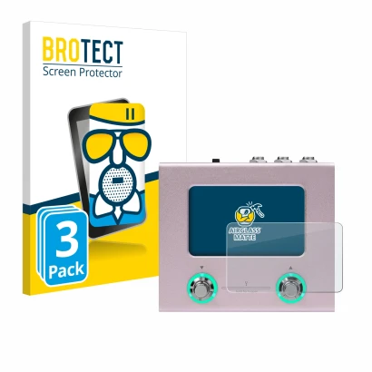 Face avant d’un emballage produit avec le logo de la marque BROTECT. À côté, l’appareil Hotone Ampero Mini est représenté avec