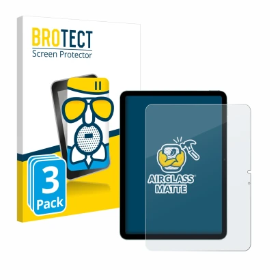 Face avant d’un emballage produit avec le logo de la marque BROTECT. À côté, l’appareil Apple iPad Air 11" M2 2024 est représe