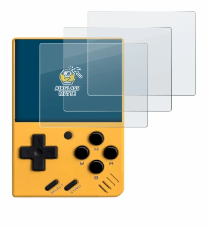 Image de l'appareil Miyoo Mini V4 avec une grande variété de protections d'écran.