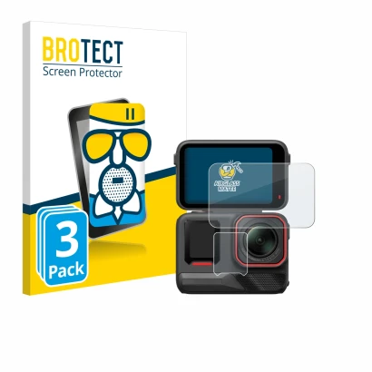Face avant d’un emballage produit avec le logo de la marque BROTECT. À côté, l’appareil Insta360 Ace Pro 2 est représenté avec