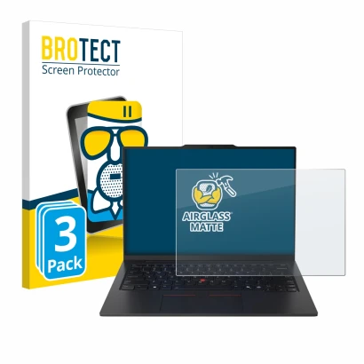 Face avant d’un emballage produit avec le logo de la marque BROTECT. À côté, l’appareil Lenovo ThinkPad X1 Carbon Gen 13 14" A