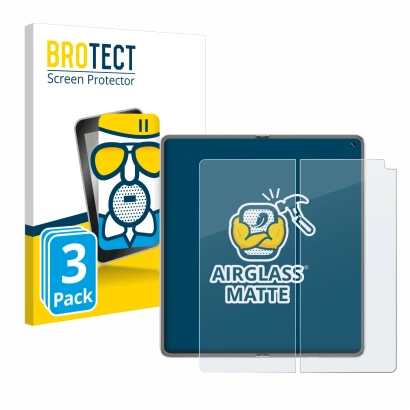 Face avant d’un emballage produit avec le logo de la marque BROTECT. À côté, l’appareil Huawei Mate X6 (Affichage interne) est