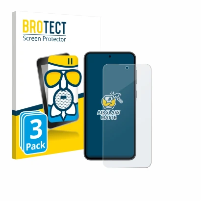 Face avant d’un emballage produit avec le logo de la marque BROTECT. À côté, l’appareil Samsung Galaxy A36 5G Enterprise Editi